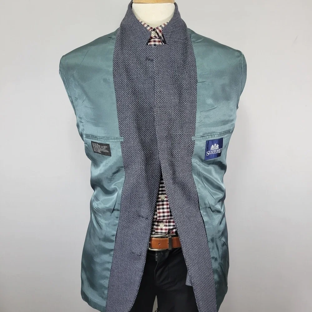 Stafford Men's Sport Coat Blazer Two Button Blue‎ Gray Silk Wool Blend Size 40L